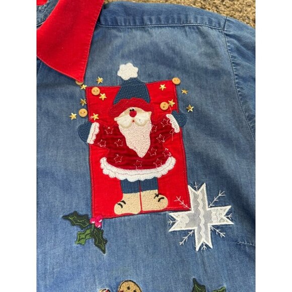 KAREN SCOTT Chambray Button Shirt Cord Collar Christmas Santa Stockings 2X READ - Picture 3 of 10